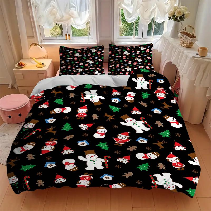 3Pcs Christmas Winter Wonderland Bedding Set Quilt Cover Pillowcase Home Christmas Halloween Gift 1 Duvet Cover 2 Pillowcase S1139