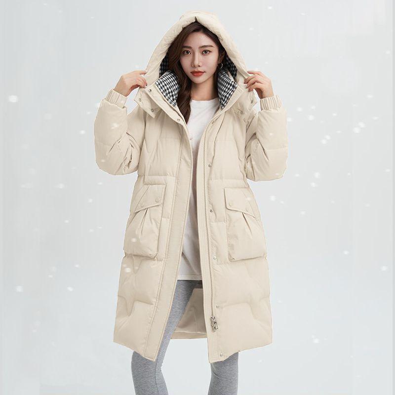 Длинная хлопковая куртка свободного покроя с капюшоном и воротником-стойкой в ​​корейском стиле, зимняя верхняя одежда
