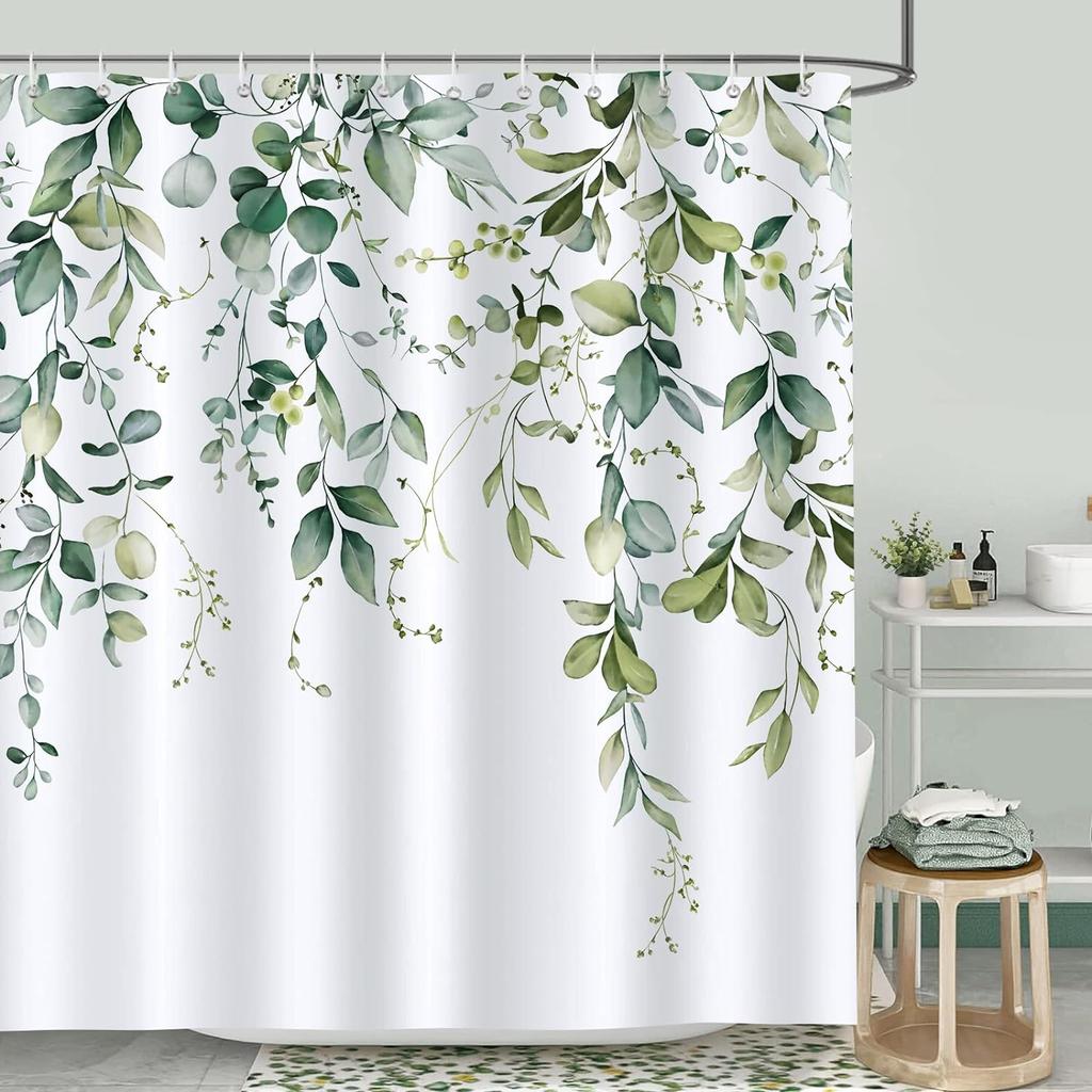 Tropical Palm Leaves Shower Curtain Set Green Plant Leaves Leaf Pumpkin Red Truck Halloween Christmas Decor Bathroom Curtains