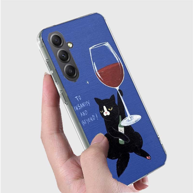 Cute Cat Funny Wine Art Phone Case for Samsung A16 A26 A36 A56 A17 A37 A57 A07 A06 A02S A03 A04S A05S Galaxy Note 20 10 A50S A71