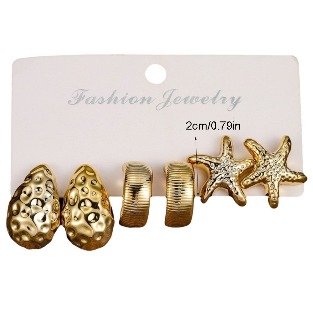 Golden Starfish Earrings Textured Seashell Dangle Earrings Simple C-Shape Earrings Set Summer