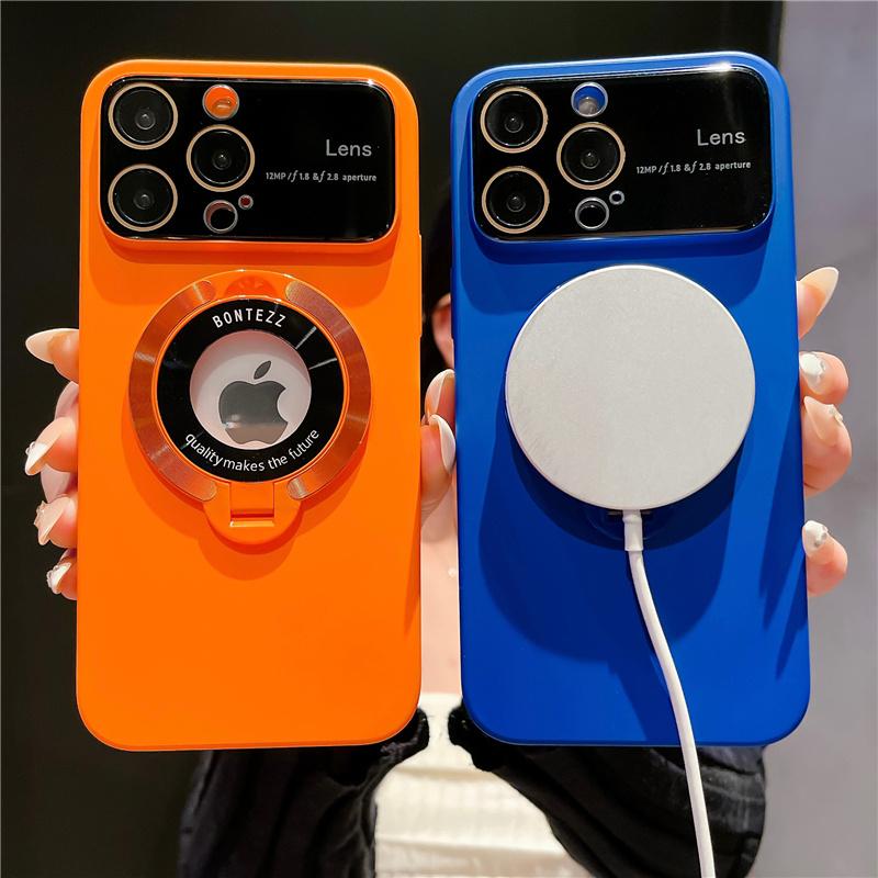 For iPhone 15 Pro Max Luxury Magsafe Magnetic Square PC Frame Stand Phone Case For iPhone 11 12 13 14 15 Plus Lens Protective Cover