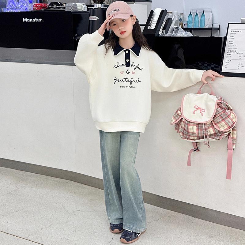 Универсальный стильный свитшот с воротником поло для девочек - Осенняя и весенняя мода