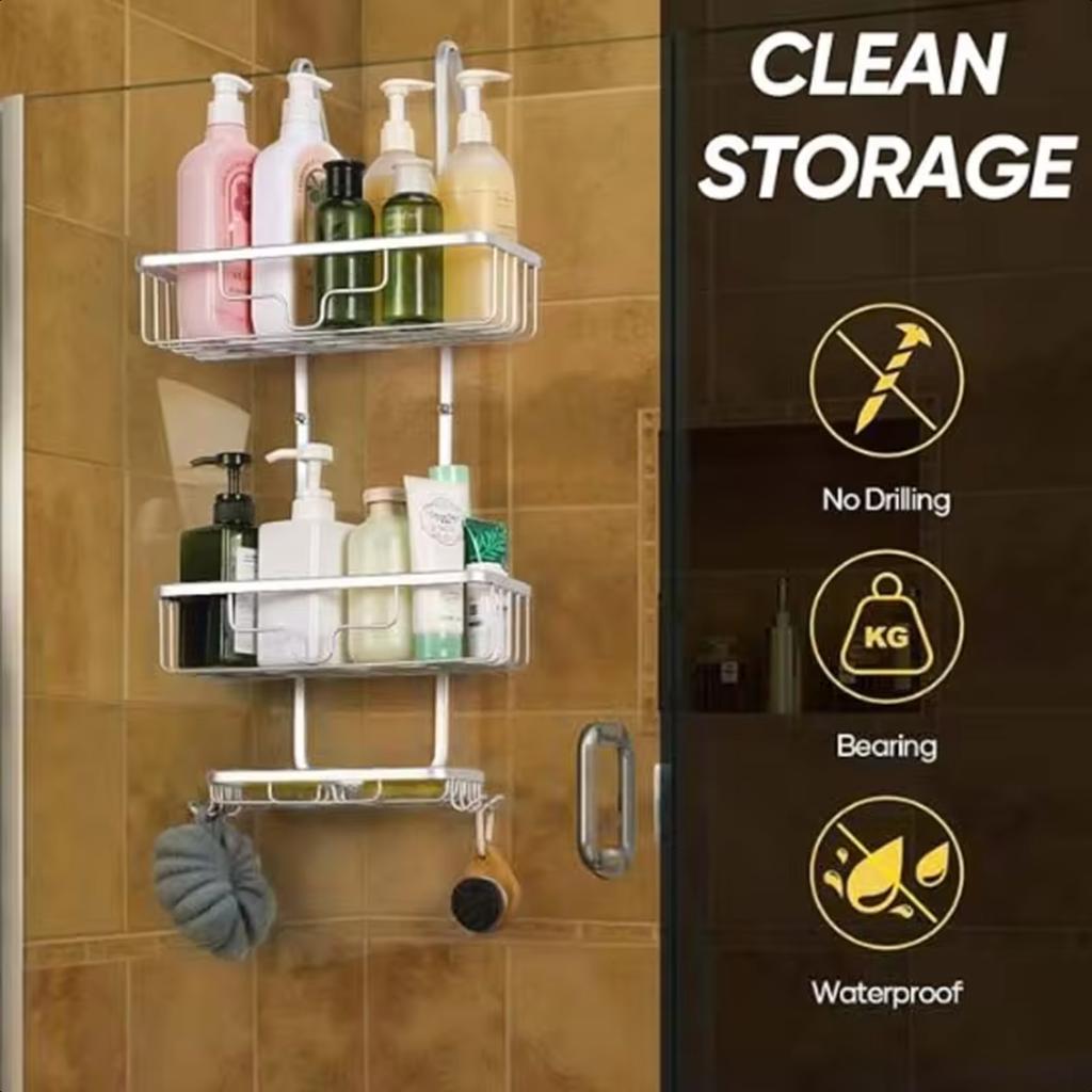 Подставка для душа над дверью, 3-х уровневая подвесная полка для душа, полка для ванной комнаты, алюминиевая полка для душа с крючком и держателем для мыла