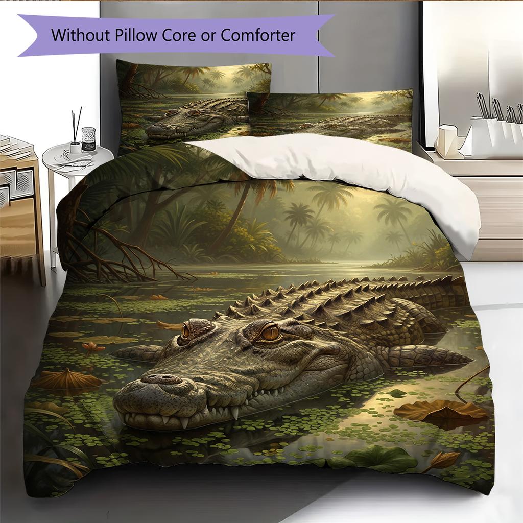 Crocodile Pattern Bedding Home Decoration Birthday Gift (1 * duvet cover + 2 * pillowcase, without core)
