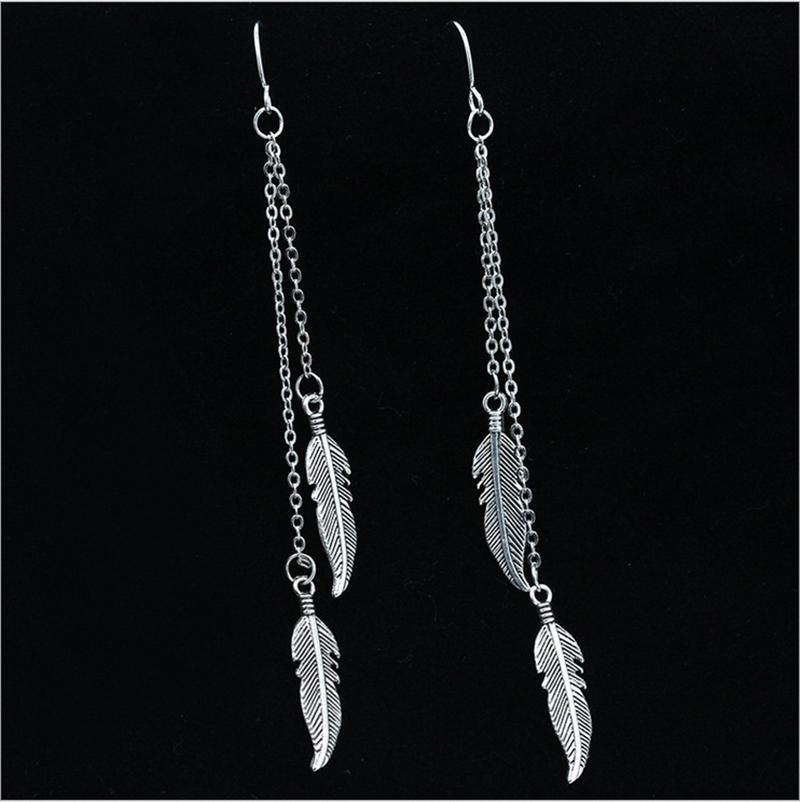Vintage Feather Tassel Long Dangle Earrings for Women Fashion  Color Leaf Metal Drop Earrings Simple Statement Jewelry