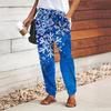 Women Snowflake Printing Pants Lace Up Elastic Waist Loose Trousers Casual Long Pants Trousers with Pockets
