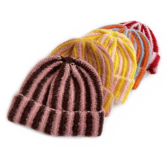 Зимняя вязаная шапка пэчворк цветная в полоску принт мягкая на ощупь дышащая без полей шапка для активного отдыха шапка-пуловер