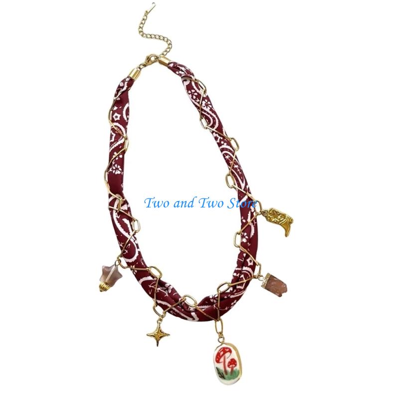 HX6F Fashionable Necklace For Stylish Ladies Multi Pendant Fabric Stainless Steel