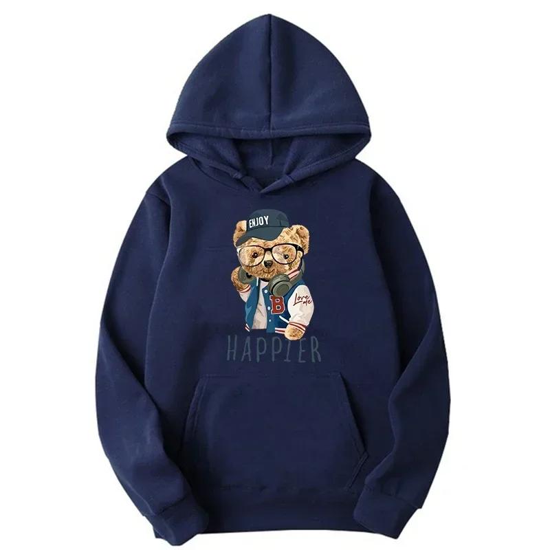 Popular Teddy Bear Print Hooded Casual Sweat Wome Fashion Lovers Multi-color Autumn and Winter Long-sleeved Sweatshirt S-3XL