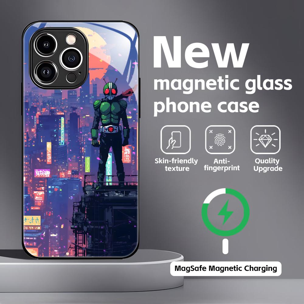 Чехол для телефона Kamen Rider для iPhone17 16 15 14 13 12 11 X XR XS 8 Plus Mini Pro Max Стеклянный Магнитный Чехол