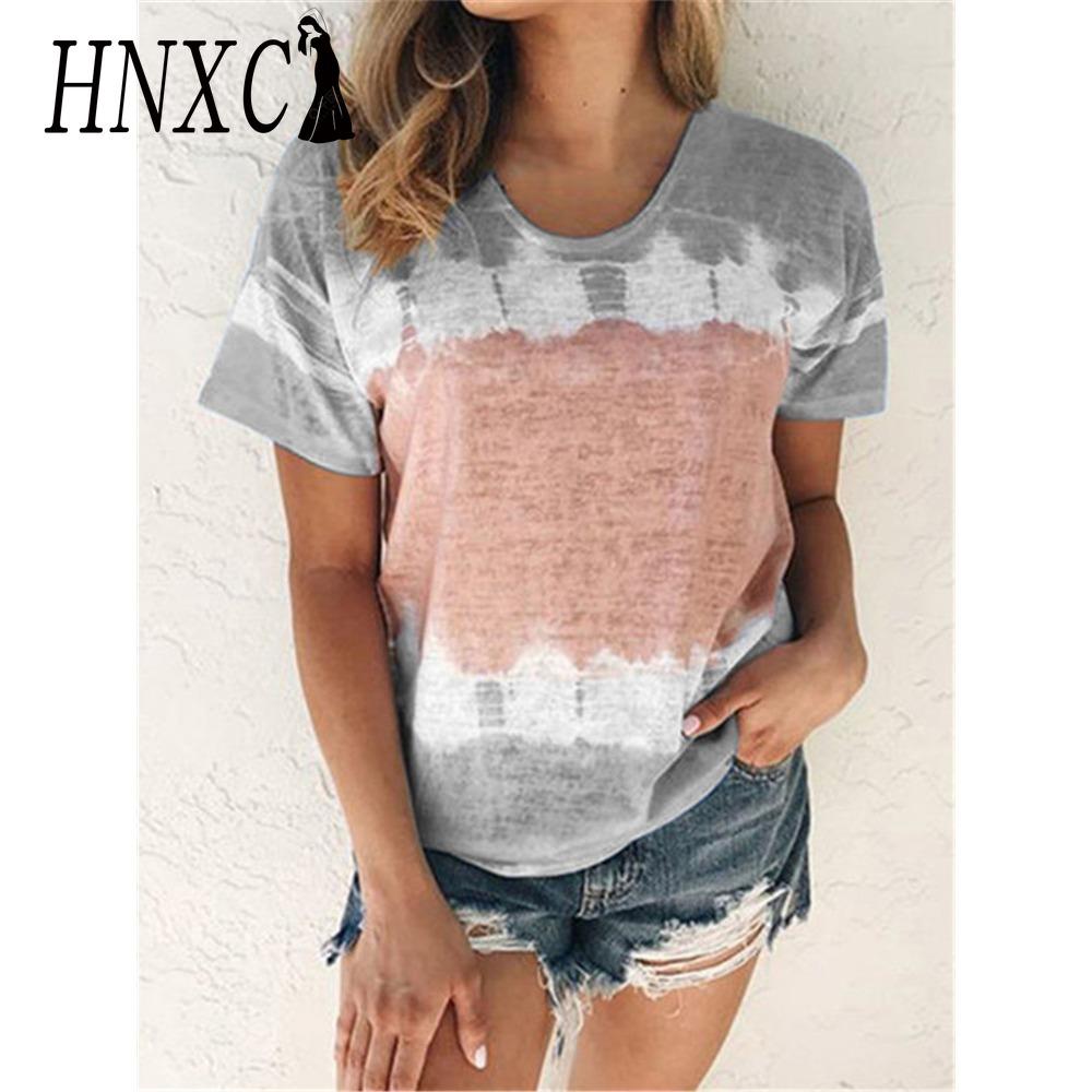 HNXC женские модные повседневные летние однотонные блузки и рубашки с короткими рукавами и круглым вырезом с принтом
