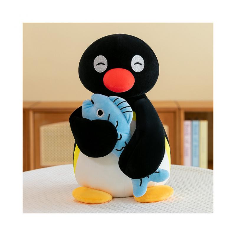 (Blue, 30cm) A Pingu Holds Fish Plush Doll Cute Cartoon Girl Children Birthday Gift Holiday