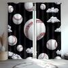 2Pcs Classic Baseball Ball Polyester Curtains, Sports Themed Drapes In White, Gray, And Red For Game Rooms, Home Decor