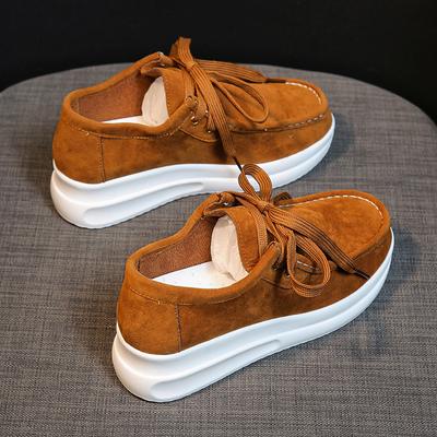 Кроссовки женские толстые 2024 новые однотонные толстые на шнуровке прогулочные женские туфли женские дышащие нескользящие туфли на платформе