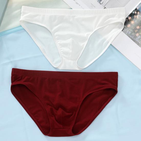 Men Briefs Low-rise Elastic Waistband Ice Briefs Solid Silk Color Ice Silk Thin Panties High Elastic Underwear