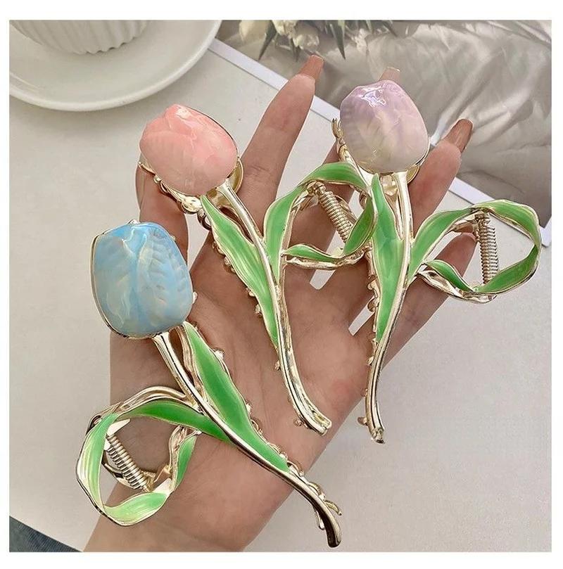 Metal Tulip Hair Claw Clip for Women Hair Accessories Flower Crab Clamp Hairpin Hair Crab Hairs Accessoriy Headwear Jewelry