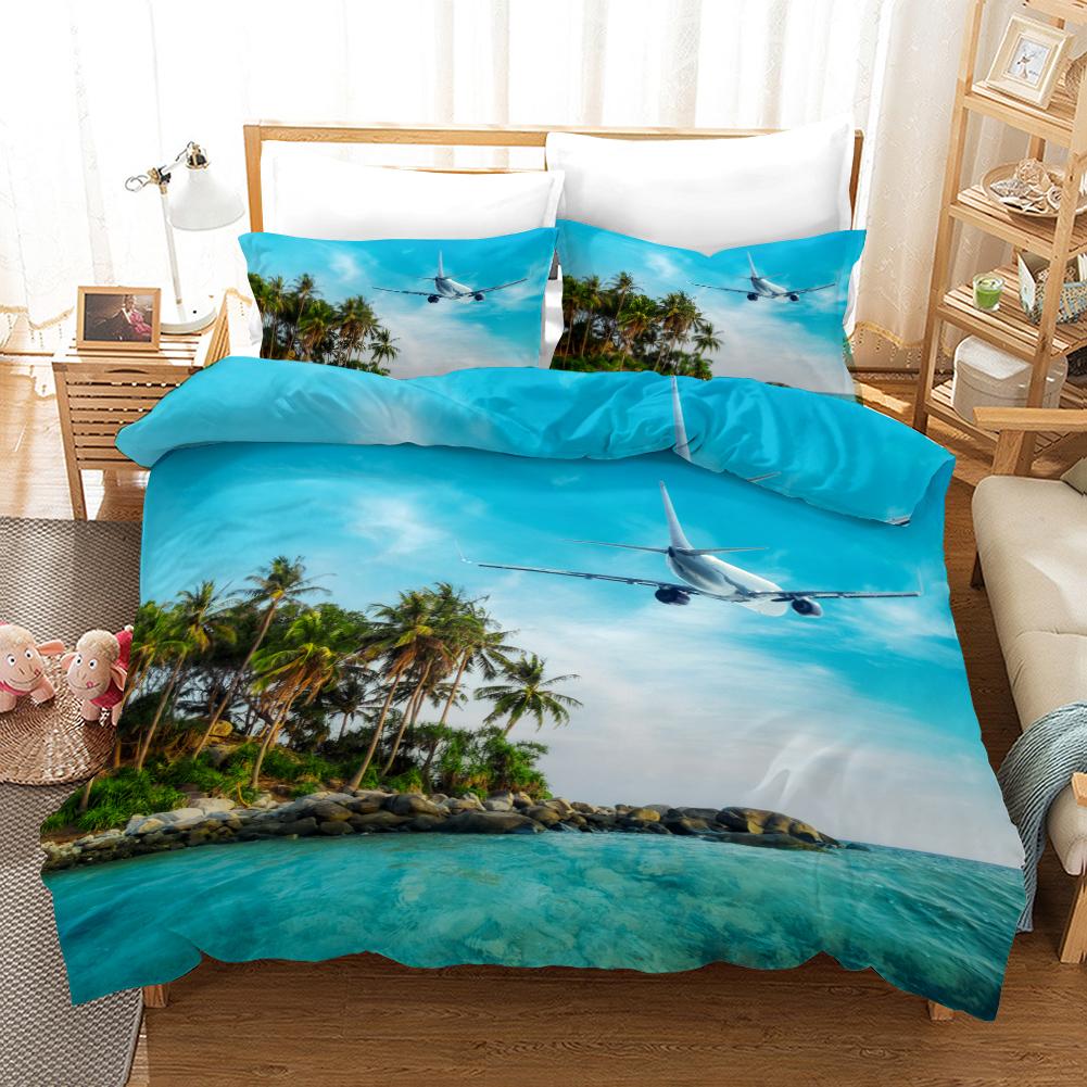 Plane Duvet Cover Microfiber Airplane Flying Through The Blue Sky Plane Theme Bedding Set for Boys Girls Double Queen King Size