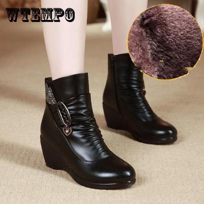 Зимняя хлопчатобумажная обувь для матери, короткие сапоги, нескользящая женская обувь плюс бархат для сохранения тепла, женская обувь среднего возраста и пожилых людей на среднем каблуке