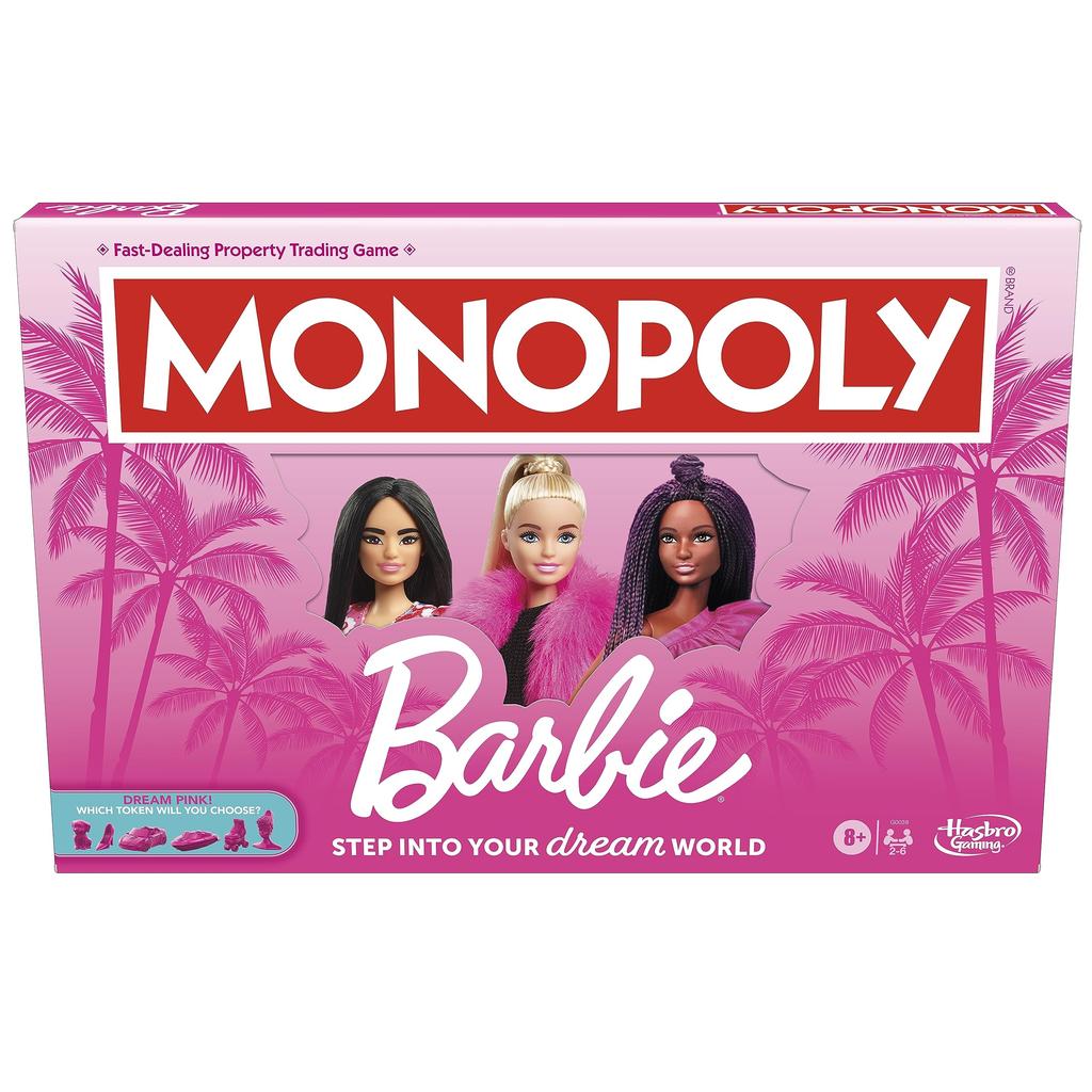 Monopoly: Barbie Edition Board Game, Ages 8+, 2-6 Players, Fun Family Game for Kids and Adults, Includes 6 Barbie-Themed Pink Zinc Tokens, Kids Gift