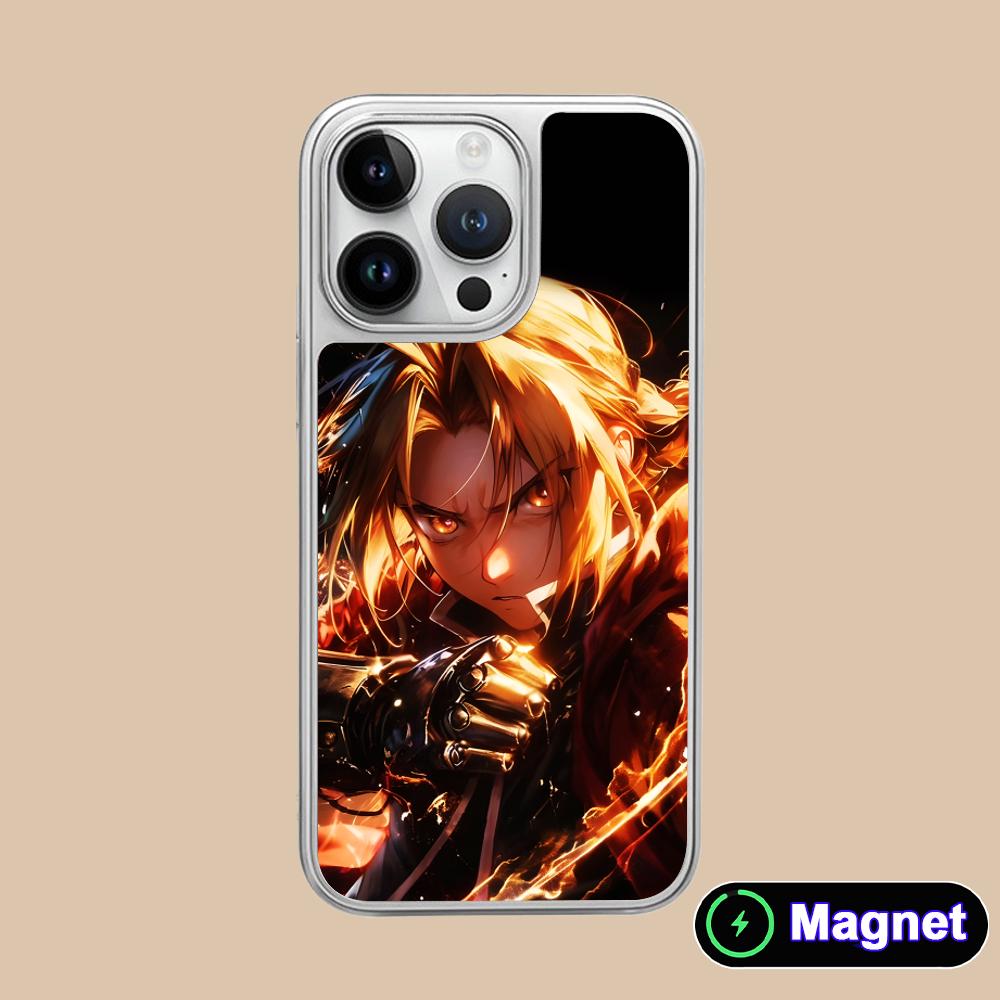 Fullmetal Edward Elric Phone Case for iPhone 17 16 15 14 13 12 11 Air Pro Max Plus Electroplated Silver Magsafe Cover