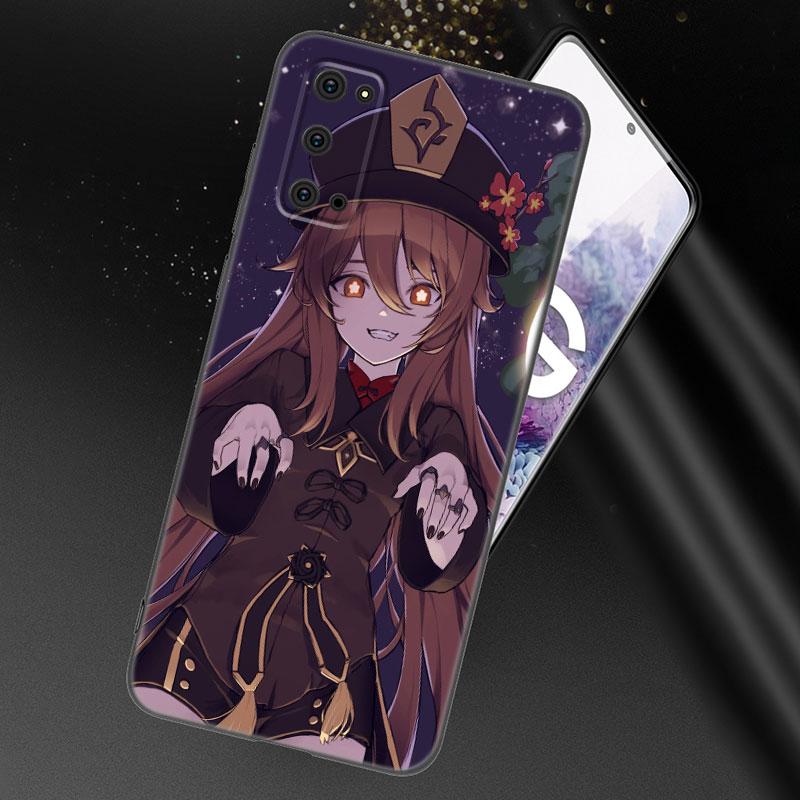 Hu Tao Genshin Impact Black Silicone Phone Case For Samsung Galaxy S23 S21 S20 FE S24 S22 Ultra S10E S10 S9 S8 Plus