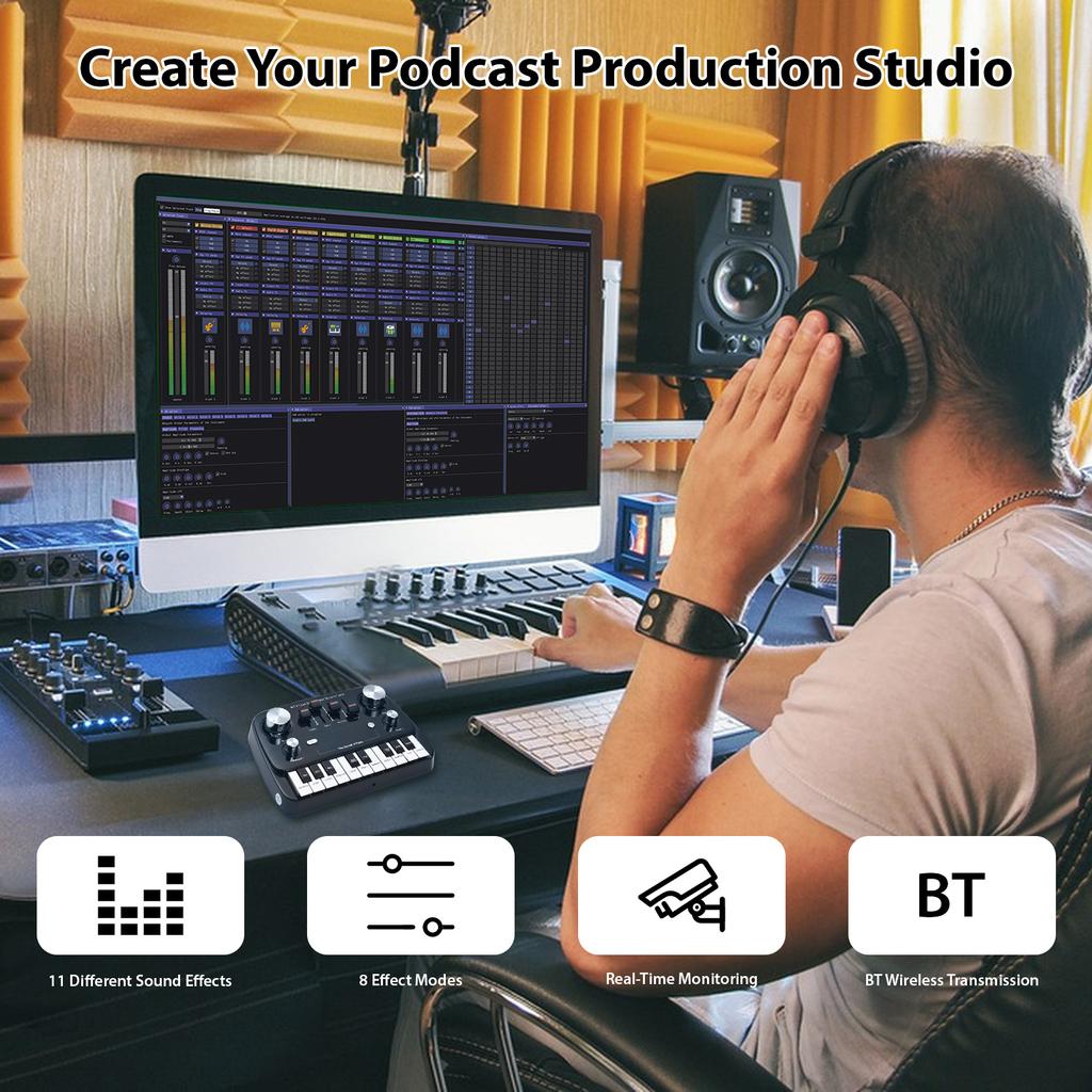 Live Sound Card Piano Shape Audio Recording Desktop Singing BT Wireless Lossless Transmission Plug