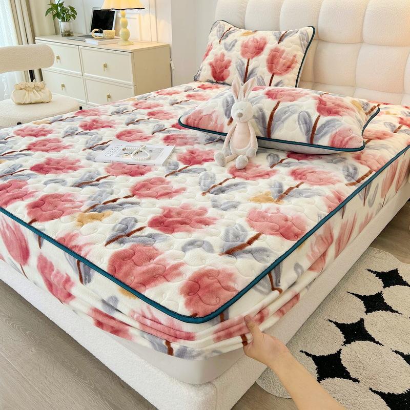 New Soybean Antibacterial Class a Milk Fiber Fitted Sheet Quilted Bedspread Non-Slip Household Dustproof Protective Cover Thickened Mattress