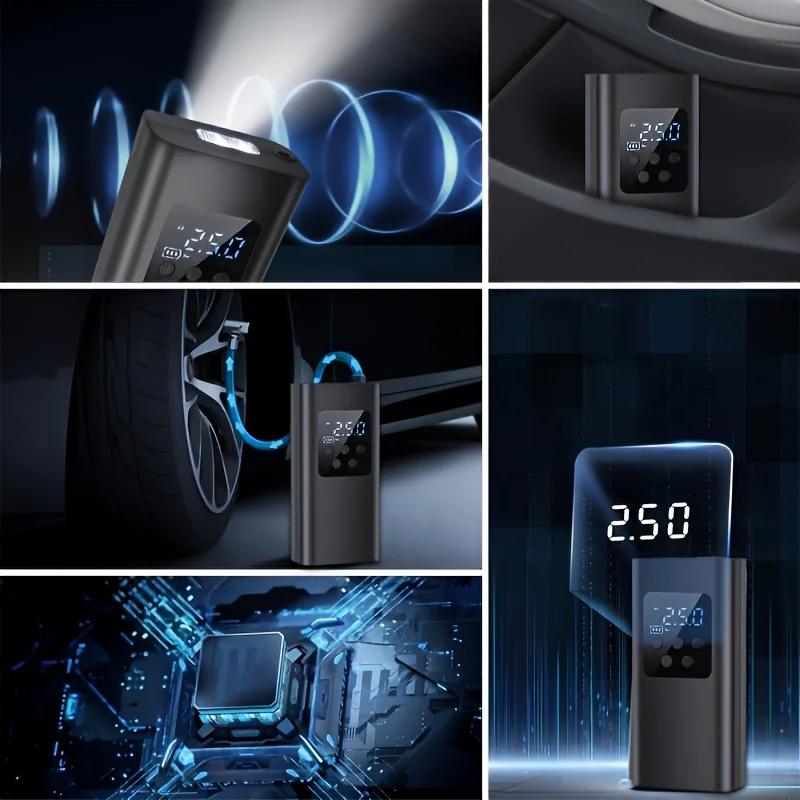 Wireless Smart Portable Digital Display Tire Inflator One Touch Fast Inflation with LED Light for Car Motorcycle Bike
