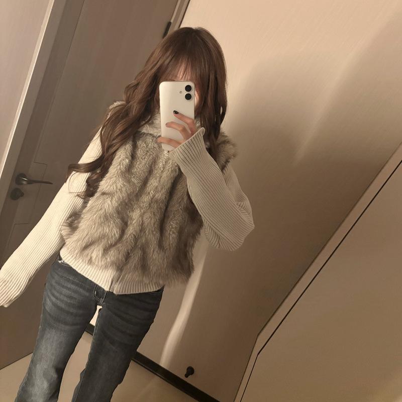 Winter new young imitation fur fur coat women's short small knitted sleeve light coat