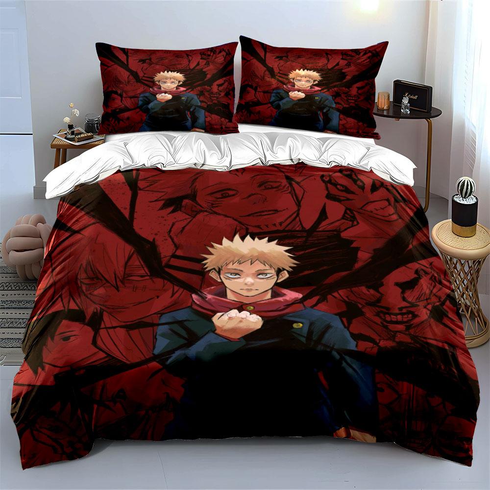Anime characters with red background. Bedding sets Duvet cover sets Duvet covers Pillowcases(1*Duvet Cover 2*Pillowcases without duvet insert)