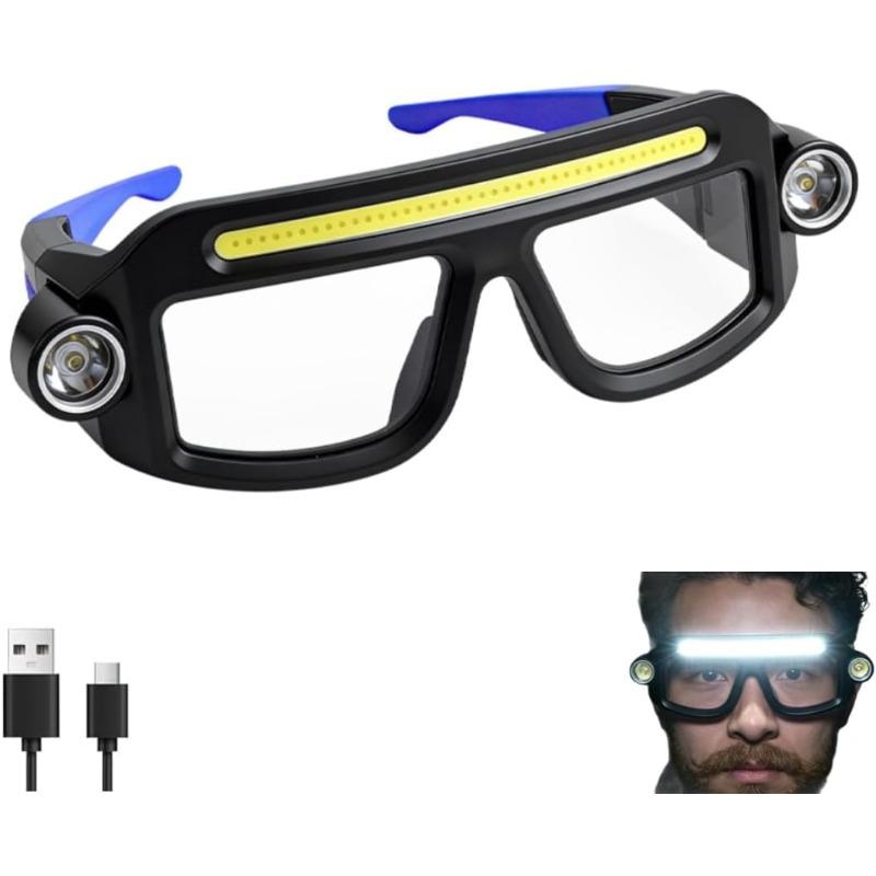 Rechargeable LED Headlamp Glasses, Safety Glasses with Light, 5 Modes USB-C Rechargeable Head Light for Running Camping Fishing Cycling Repair Work