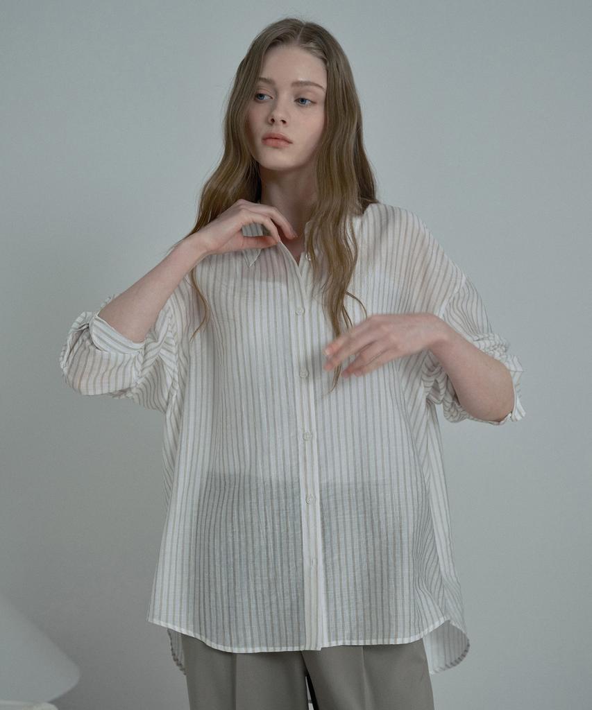 MIND BRIDGE WOMEN [W] Sheer Stripe Oversized Shirt - 3 Colors