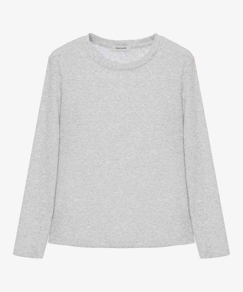 BASIC HOUSE Women'S Regular Fit Crew Neck Long Sleeve Tee Light Grey Lzts3215