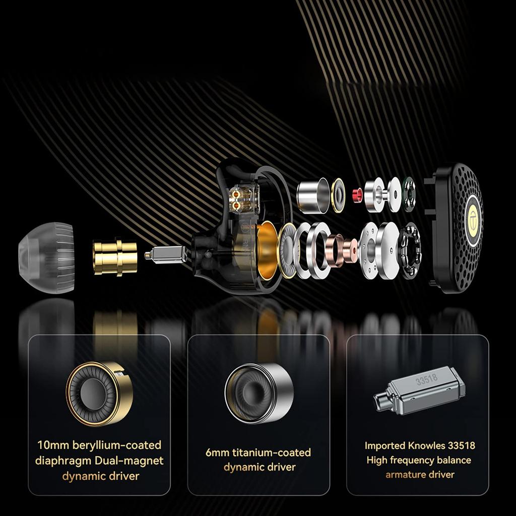 LINSOUL TRN TA3 2DD+1BA Hybrid HiFi Dynamic Earphones with Closed-Back Design, Re-cableable, 3.5mm Stereo Plug (10mm Bass + 6mm Mid-Treble),