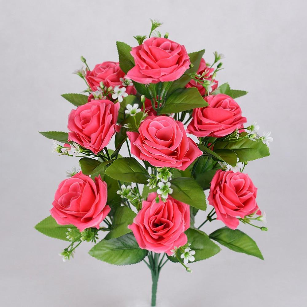 12 Heads Real Happy Silk Flower Mini Rolled Edge Fake Rose Flowers Bouquet Plastic Photography Photo Gift