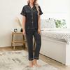 Yousheng 2 шт./комплект Пижамный костюм Сатин Однобортный Ледяной шелк Большой размер Кардиган Рубашка V-образный вырез Лацкан Однотонная рубашка Широкие свободные брюки