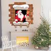 Santa Claus Breaking Wall Christmas Stickers Removable PVC Decals Funny Santa with Gift Bag Breaking Through Wall Art