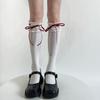 Pure Cotton Lolita Wide Lace Ribbon Bow Socks - Spring Mid-Calf Sweet Desire Style
