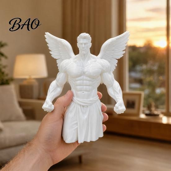 3D Printed Angel Sculpture Muscular Figurine, Aesthetic Muscle Wings Statue for Home Decor, Matte Study Room Figurine Desktop Ornament with
