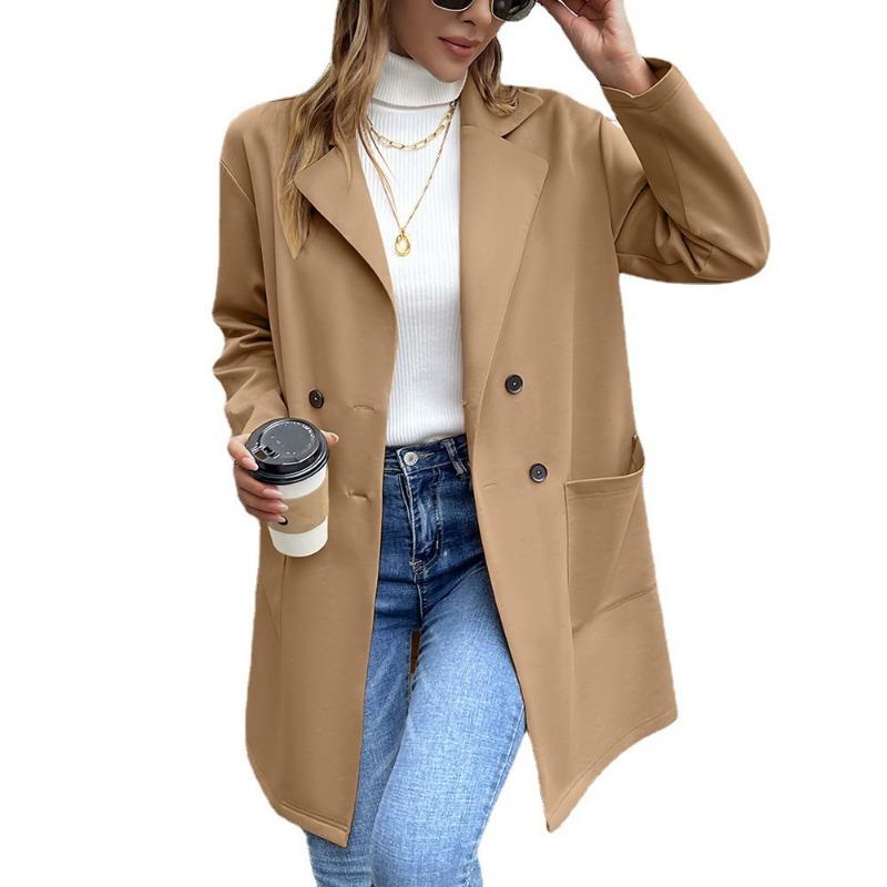 Женский осенне-зимний кардиган средней длины, пальто, двубортный трикотажный пиджак для женщин