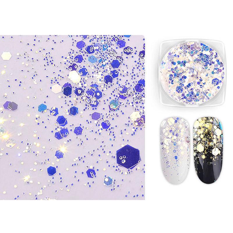 6 шт./набор блесток для дизайна ногтей, разные размеры, блестящая пудра, маникюрные декоративные насадки, наклейки для ногтей, набор в футляре со смешанным дизайном