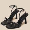 Fashion Stiletto Sandals Summer New Square Head Soft Bottom Metal Buckle Back Trip Strap Anti-slip Wear-resistant High Heels
