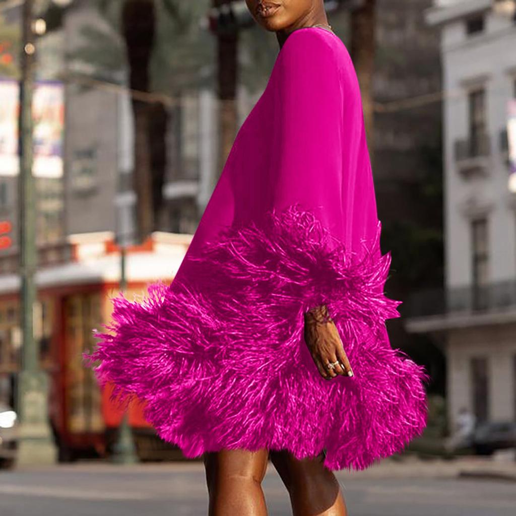 Women's Fashion Solid Color Round Neck Long Sleeve Patchwork Casual Dress