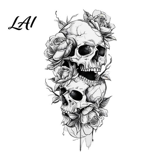 Versatile Skeleton Pattern Decals Halloween Double Skull Rose Wall Sticker PVC Waterproof Decals Peel And Dark Literary Gothic Home Decor Stick Art