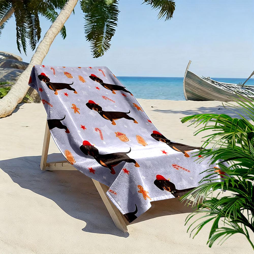 Festive dachshunds and treats Print beach towel, quick drying, suitable for travel, outdoor sports, jogging, the beach and swimming, gift