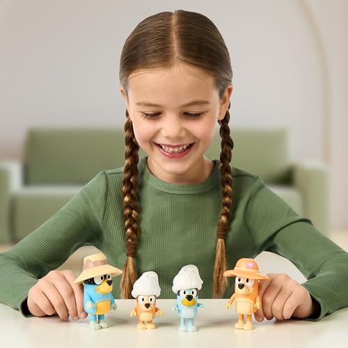 Набор из 4 фигурок Bluey Семейный отпуск 6,3 см Подвижные фигурки Блуи, Бинго, Бандита и Чили