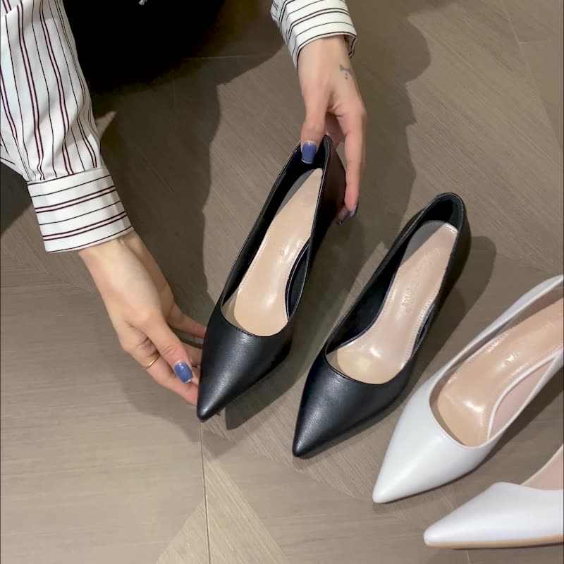 Весна 2025 г. Новые французские женские туфли-шпильки с острым носком черного цвета для работы на высоких каблуках для девочек телесного цвета