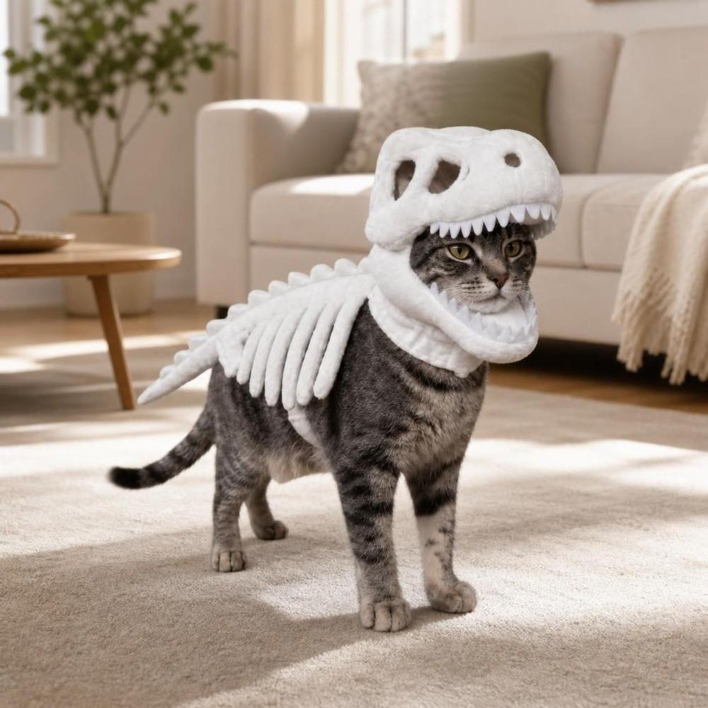 Glow in The Dark Dinosaur Skeleton Pet Costume 3D Cat Cosplay Headwear Role-playing