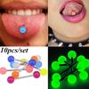 10Pcs/Set Luminous Ball Barbell  Stud Tongue Rings Bars Body Piercing Jewelry